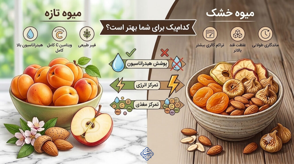 مقایسه ارزش غذایی میوه خشک و میوه تازه؛ کدام‌یک بهتر است؟